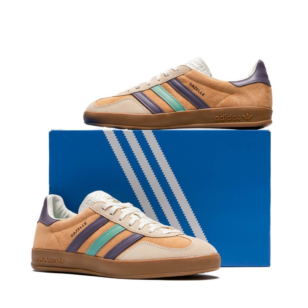 Adidas Gazelle Sneakers with Tan and Blue Accents